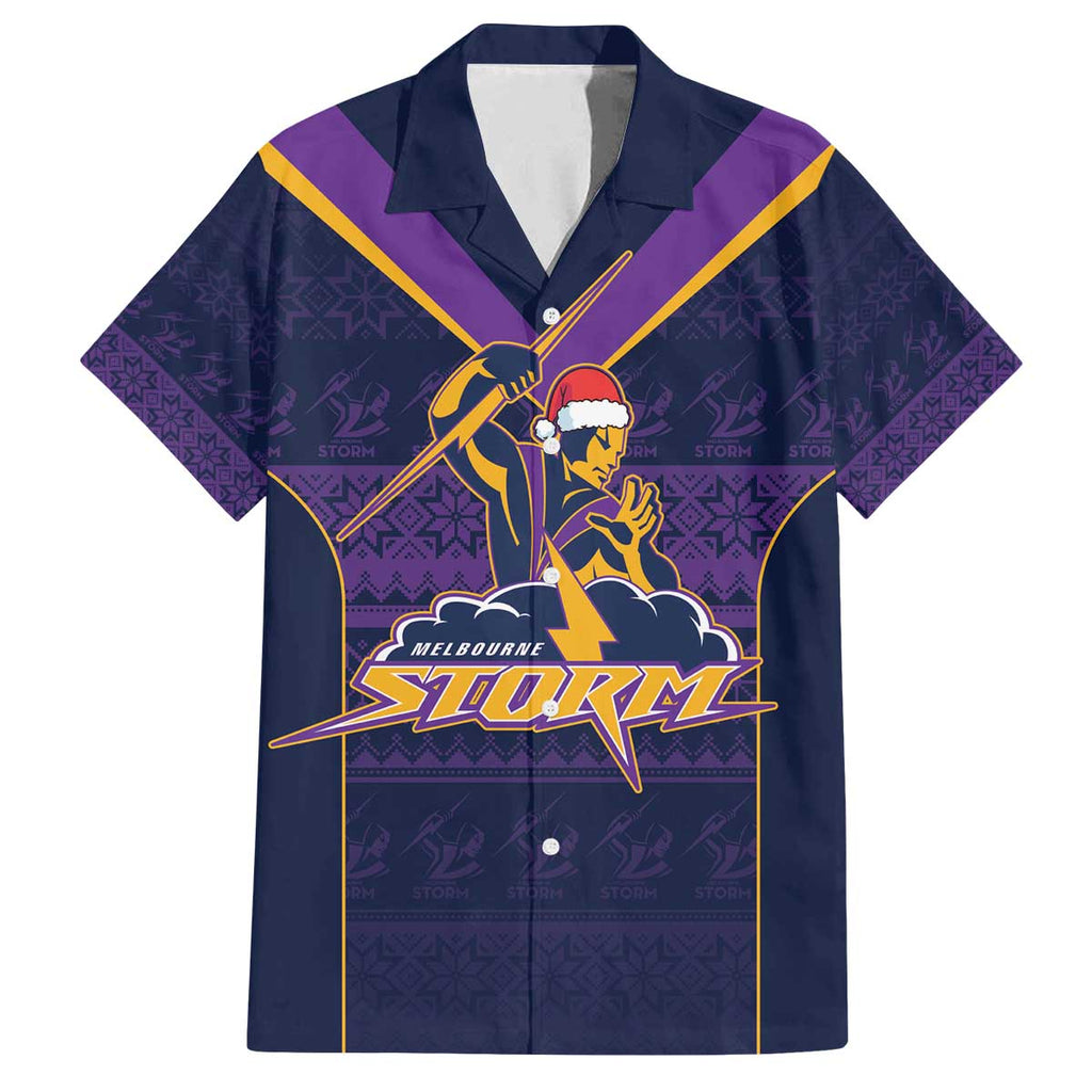 NRL Storm Christmas Custom Family Matching Off The Shoulder Long Sleeve Dress and Hawaiian Shirt Minimalism Style