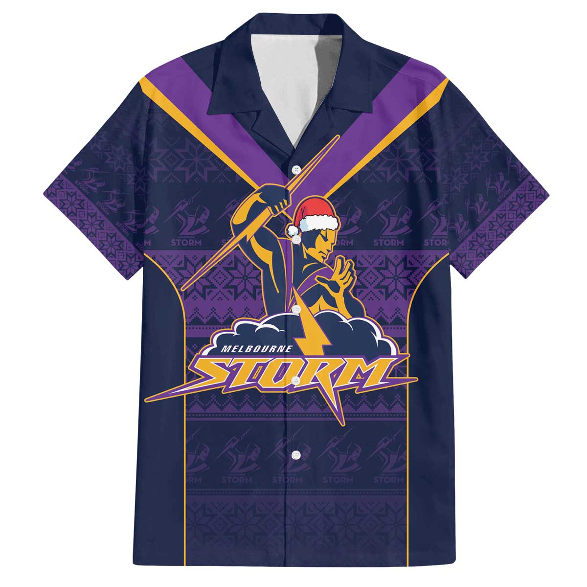 NRL Storm Christmas Custom Family Matching Off The Shoulder Long Sleeve Dress and Hawaiian Shirt Minimalism Style