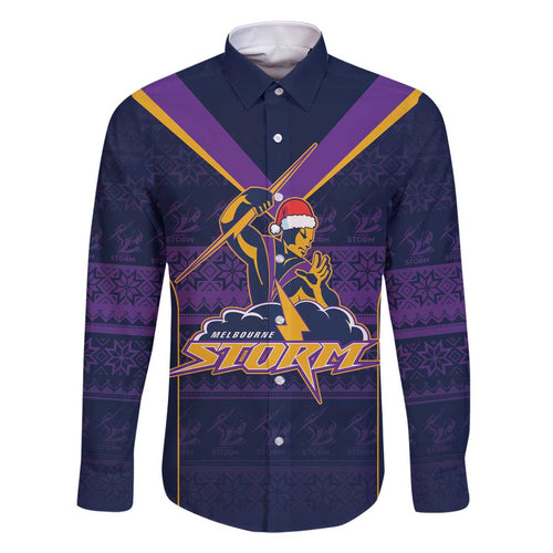 NRL Storm Christmas Custom Family Matching Off The Shoulder Long Sleeve Dress and Hawaiian Shirt Minimalism Style