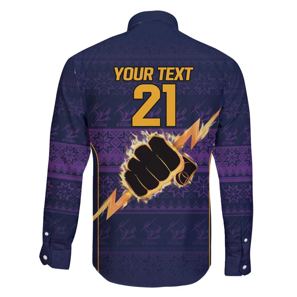 NRL Storm Christmas Custom Family Matching Off The Shoulder Long Sleeve Dress and Hawaiian Shirt Minimalism Style