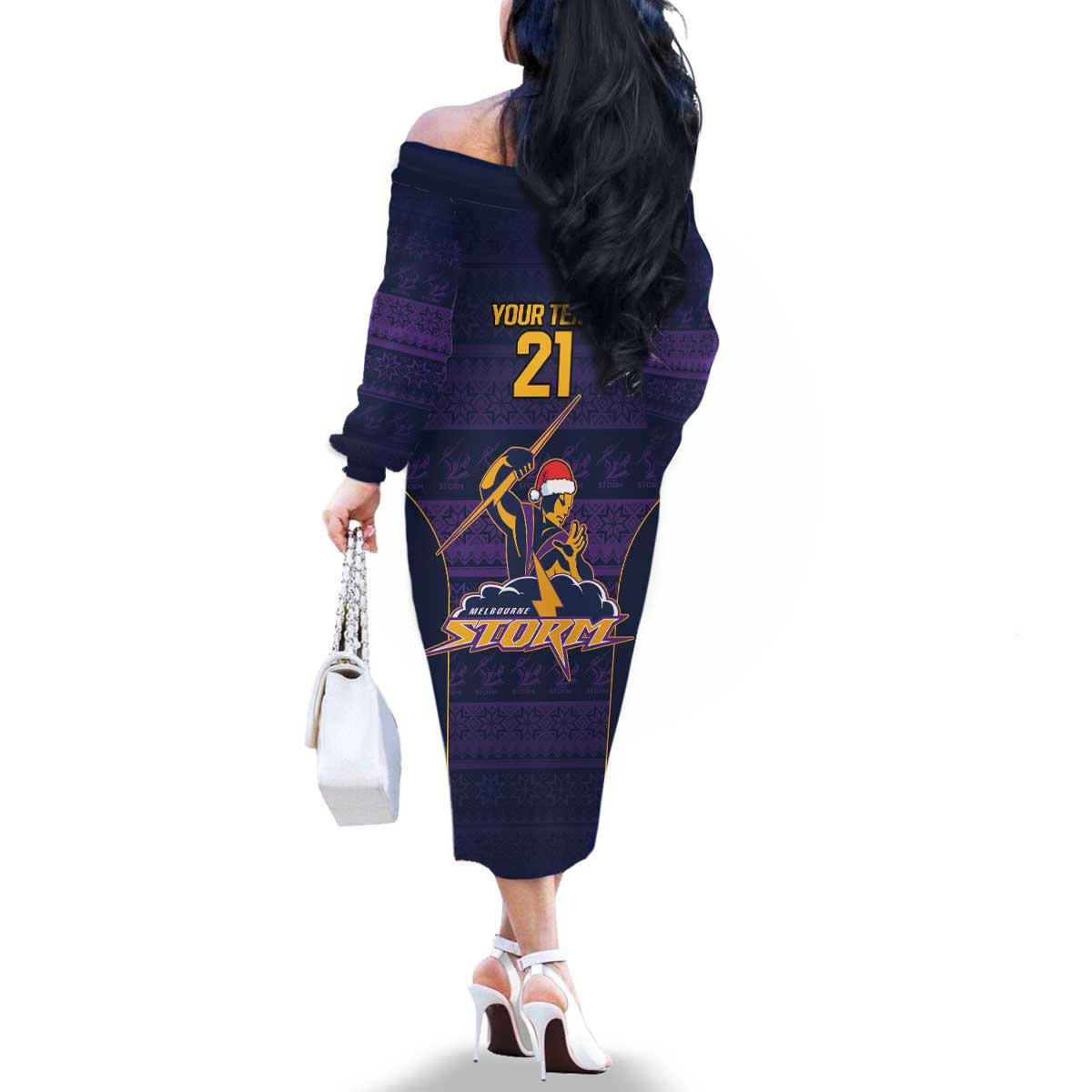 NRL Storm Christmas Custom Family Matching Off The Shoulder Long Sleeve Dress and Hawaiian Shirt Minimalism Style