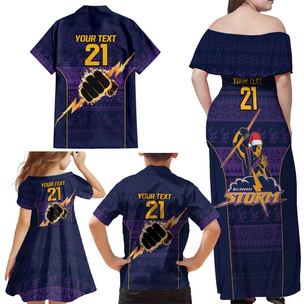 NRL Storm Christmas Custom Family Matching Off Shoulder Maxi Dress and Hawaiian Shirt Minimalism Style
