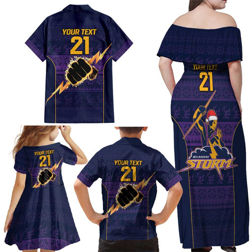 NRL Storm Christmas Custom Family Matching Off Shoulder Maxi Dress and Hawaiian Shirt Minimalism Style