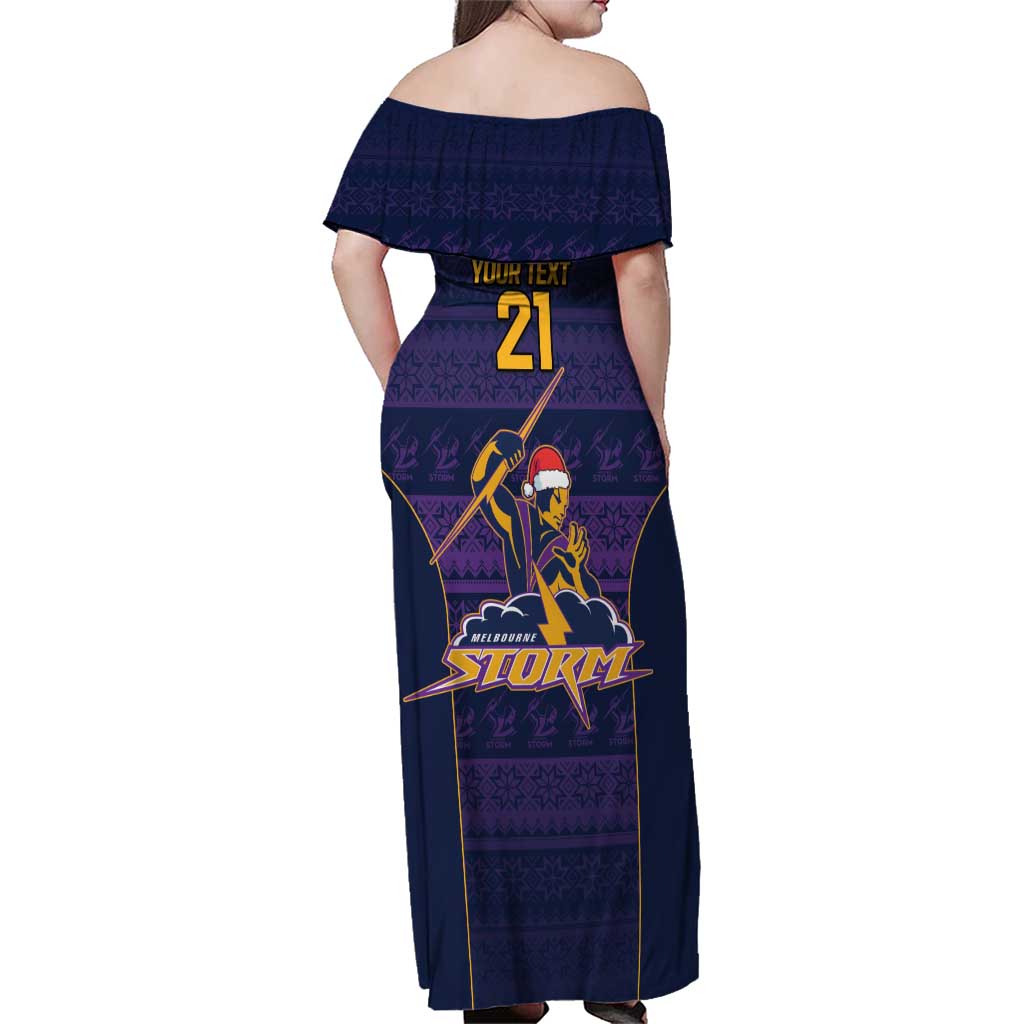 NRL Storm Christmas Custom Family Matching Off Shoulder Maxi Dress and Hawaiian Shirt Minimalism Style