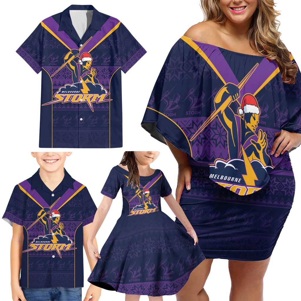 NRL Storm Christmas Custom Family Matching Off Shoulder Short Dress and Hawaiian Shirt Minimalism Style