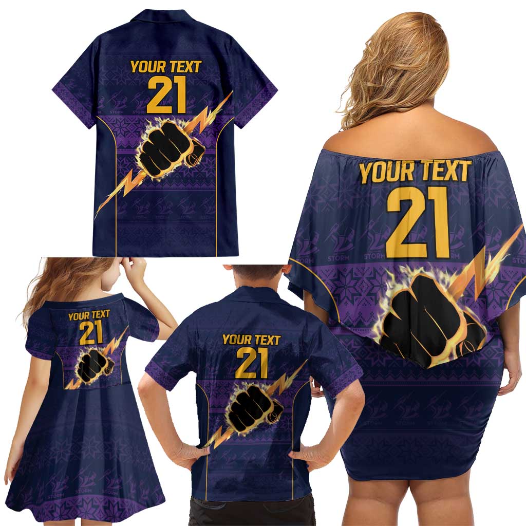 NRL Storm Christmas Custom Family Matching Off Shoulder Short Dress and Hawaiian Shirt Minimalism Style