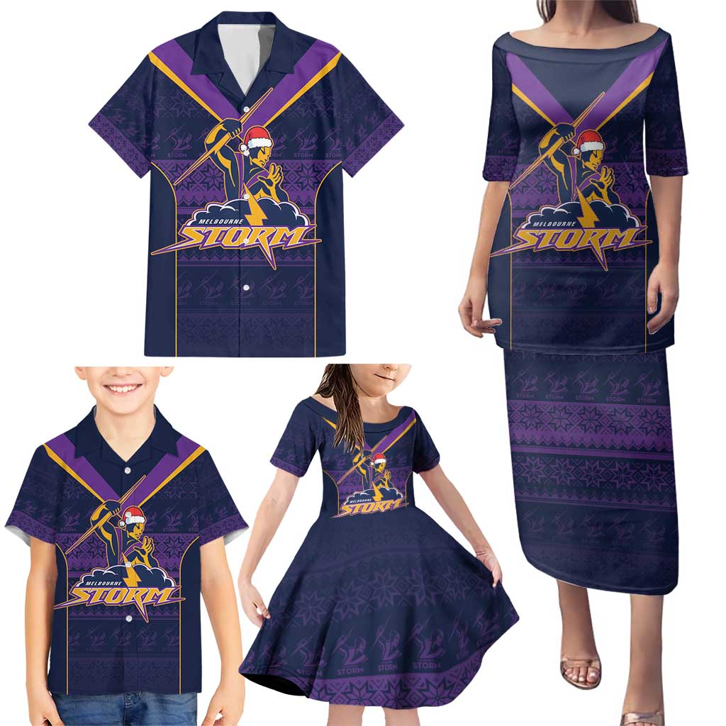 NRL Storm Christmas Custom Family Matching Puletasi and Hawaiian Shirt Minimalism Style