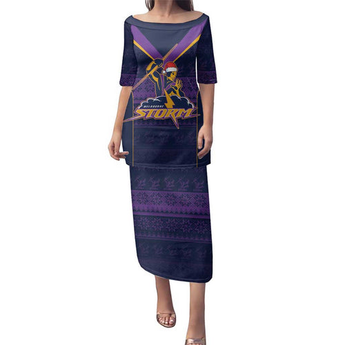 NRL Storm Christmas Custom Family Matching Puletasi and Hawaiian Shirt Minimalism Style