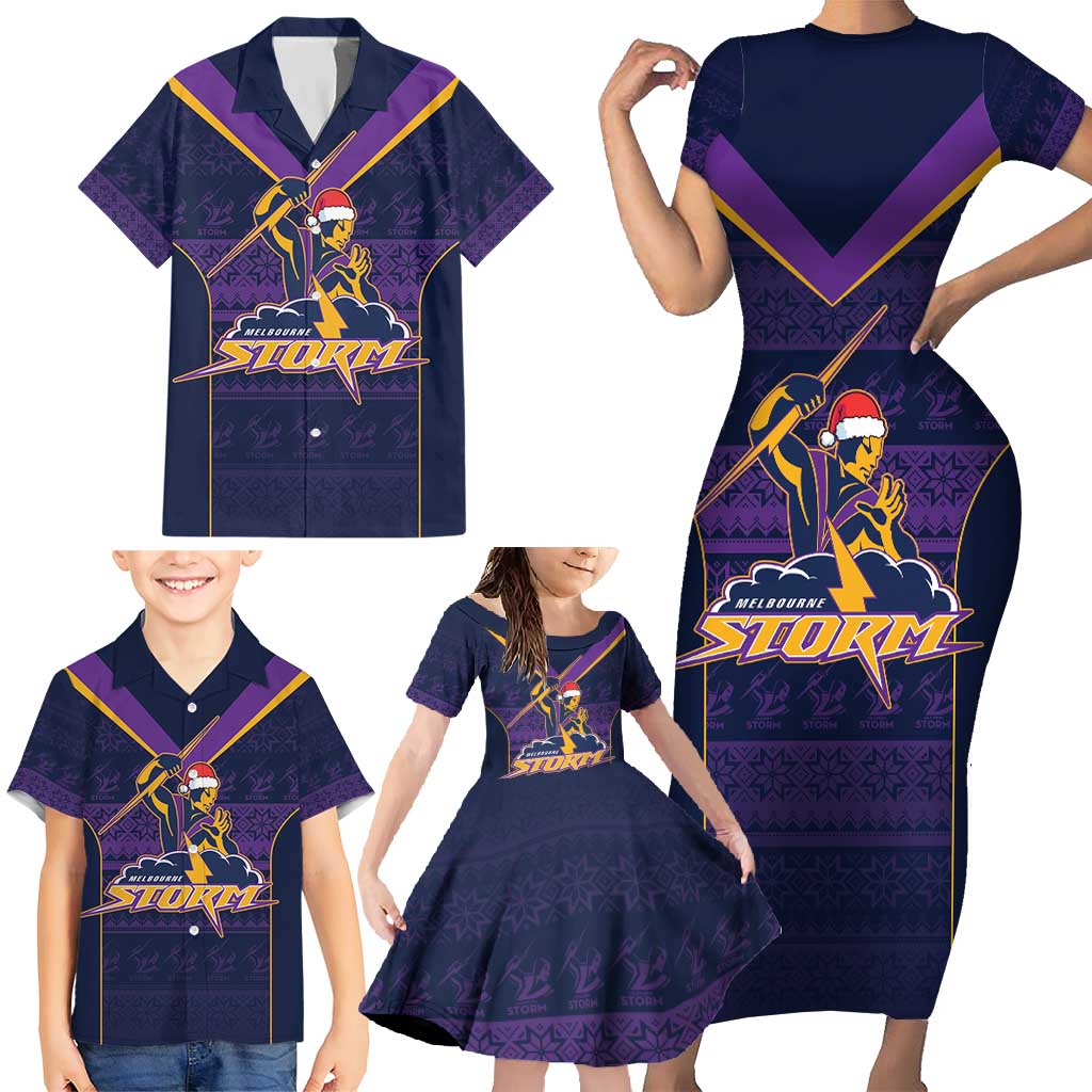 NRL Storm Christmas Custom Family Matching Short Sleeve Bodycon Dress and Hawaiian Shirt Minimalism Style