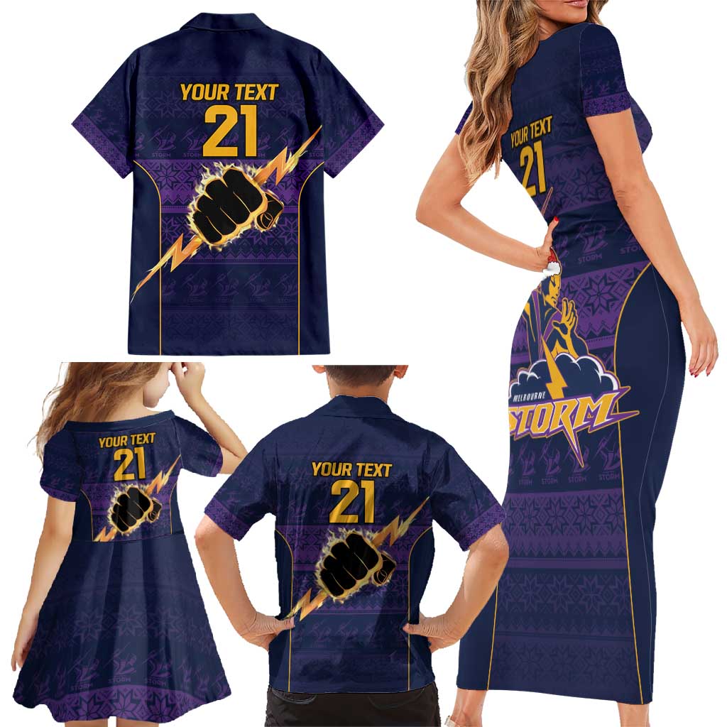 NRL Storm Christmas Custom Family Matching Short Sleeve Bodycon Dress and Hawaiian Shirt Minimalism Style