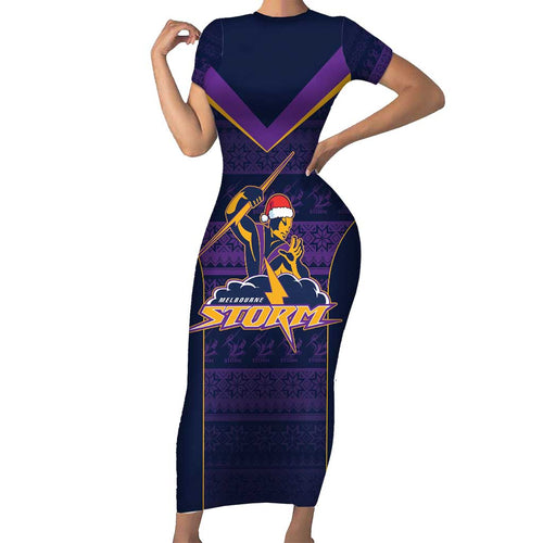 NRL Storm Christmas Custom Family Matching Short Sleeve Bodycon Dress and Hawaiian Shirt Minimalism Style