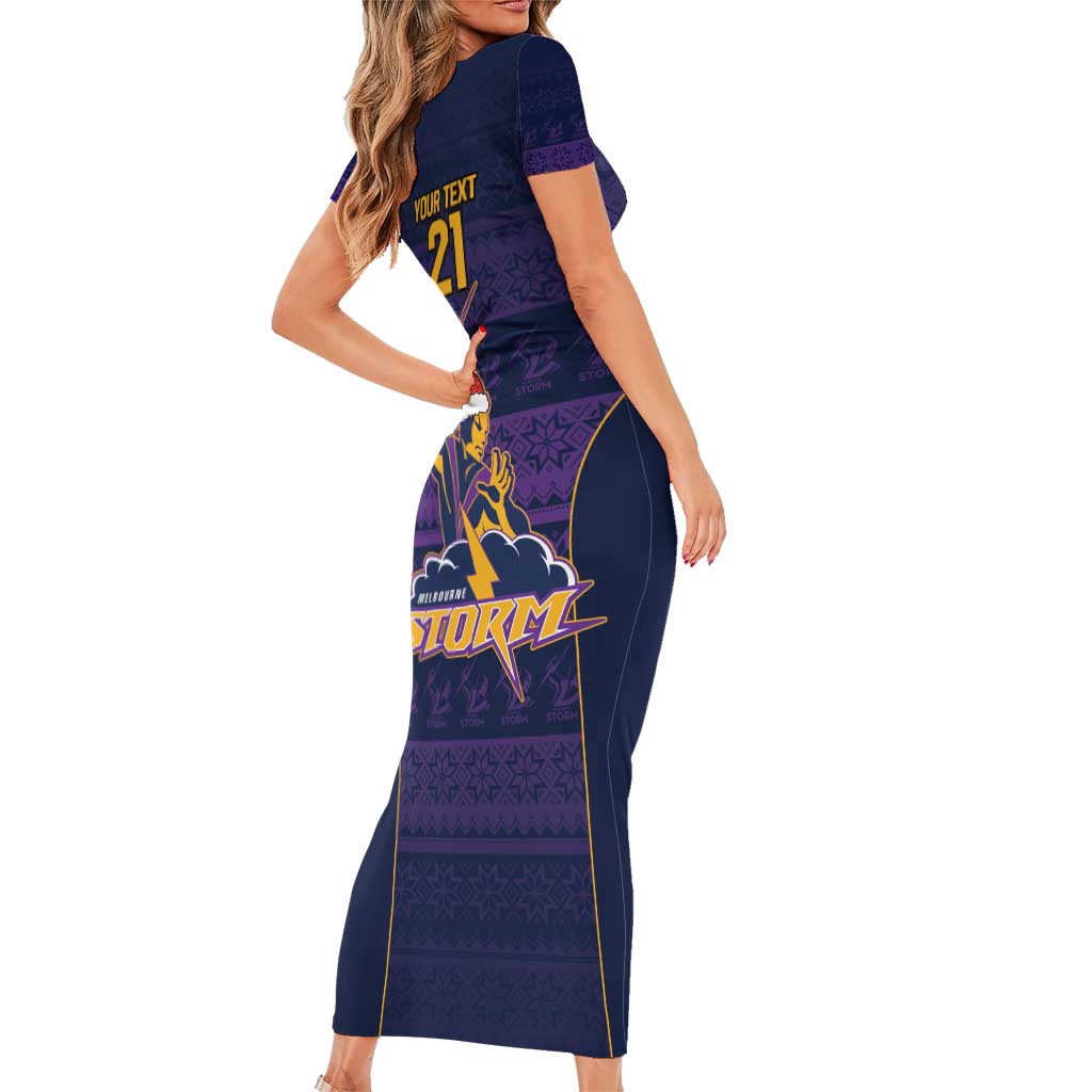 NRL Storm Christmas Custom Family Matching Short Sleeve Bodycon Dress and Hawaiian Shirt Minimalism Style