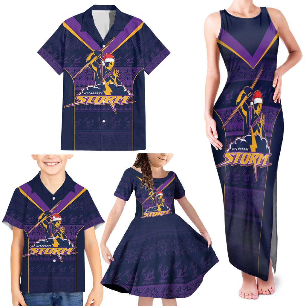 NRL Storm Christmas Custom Family Matching Tank Maxi Dress and Hawaiian Shirt Minimalism Style