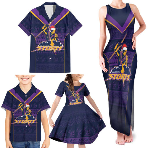 NRL Storm Christmas Custom Family Matching Tank Maxi Dress and Hawaiian Shirt Minimalism Style