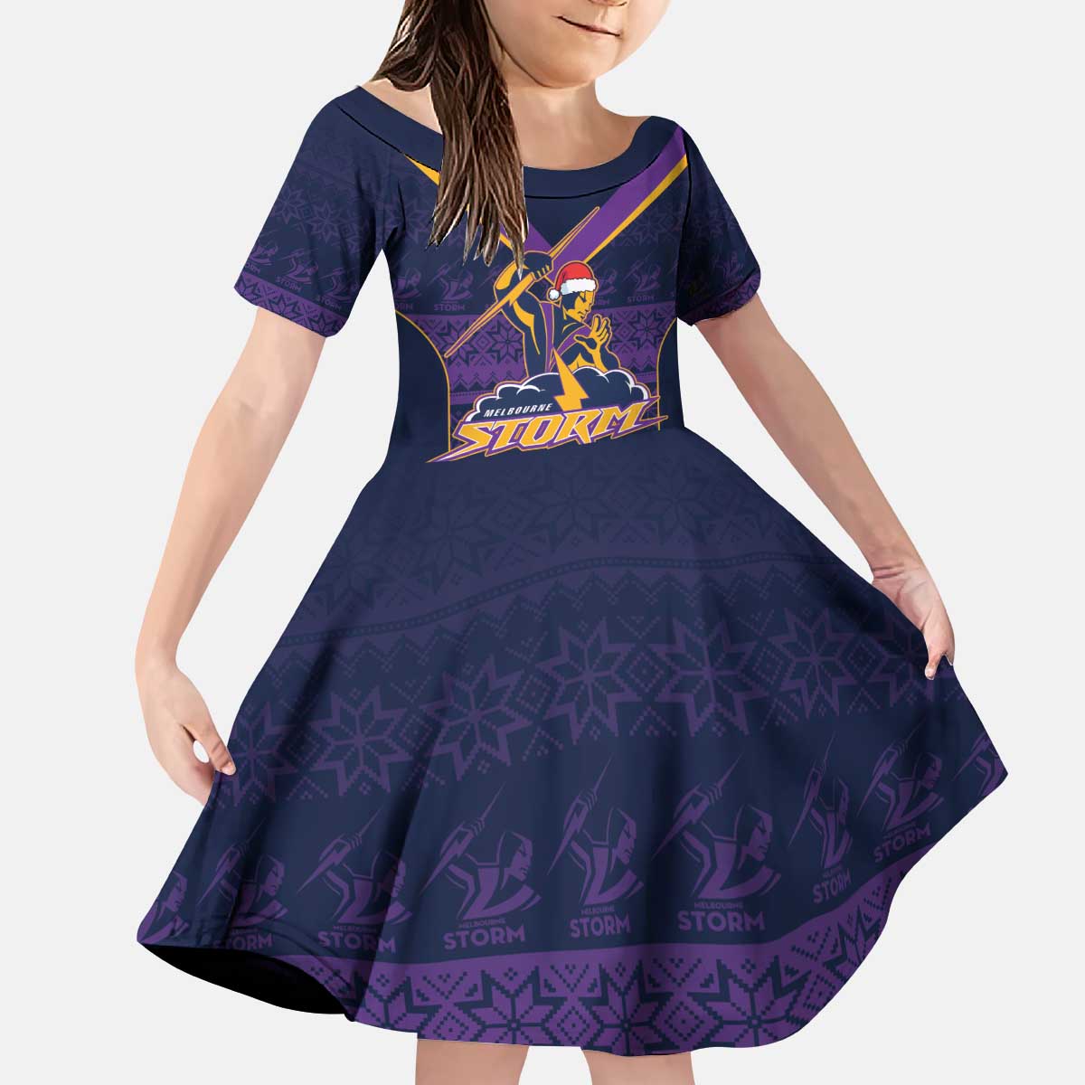 NRL Storm Christmas Custom Kid Short Sleeve Dress Minimalism Style
