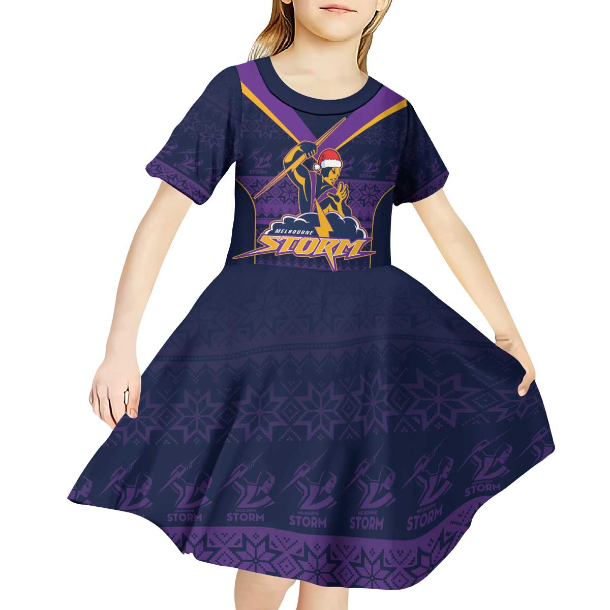 NRL Storm Christmas Custom Kid Short Sleeve Dress Minimalism Style