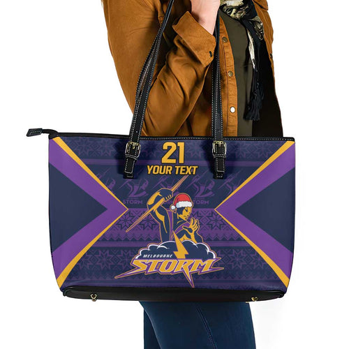 NRL Storm Christmas Custom Leather Tote Bag Minimalism Style