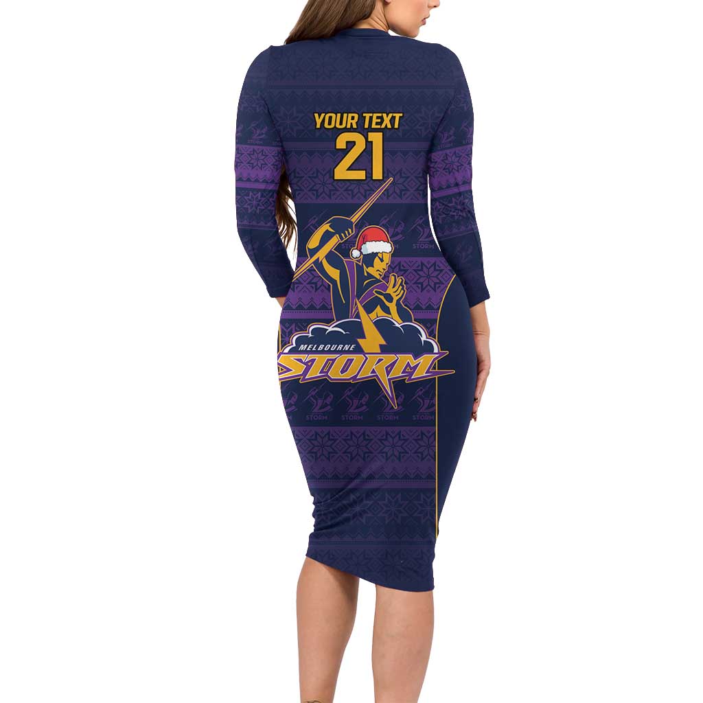 NRL Storm Christmas Custom Long Sleeve Bodycon Dress Minimalism Style