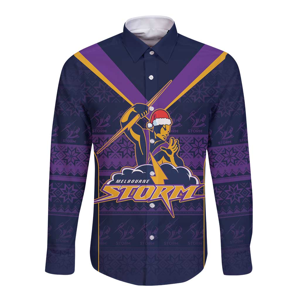 NRL Storm Christmas Custom Long Sleeve Button Shirt Minimalism Style