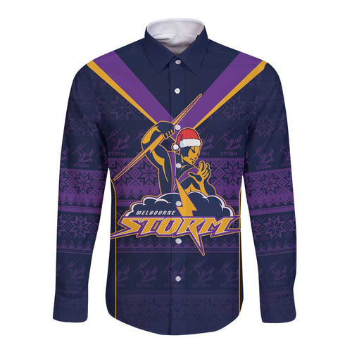NRL Storm Christmas Custom Long Sleeve Button Shirt Minimalism Style