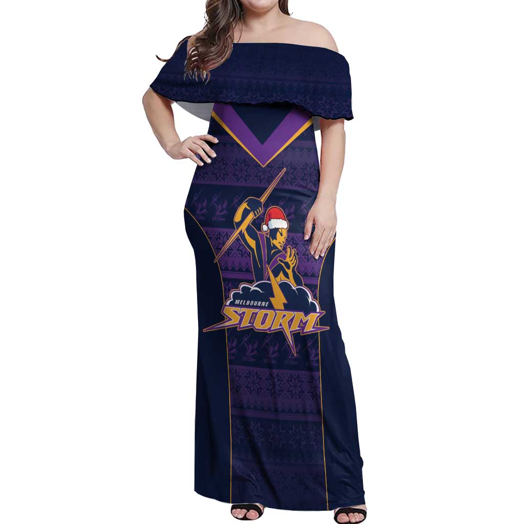 NRL Storm Christmas Custom Off Shoulder Maxi Dress Minimalism Style