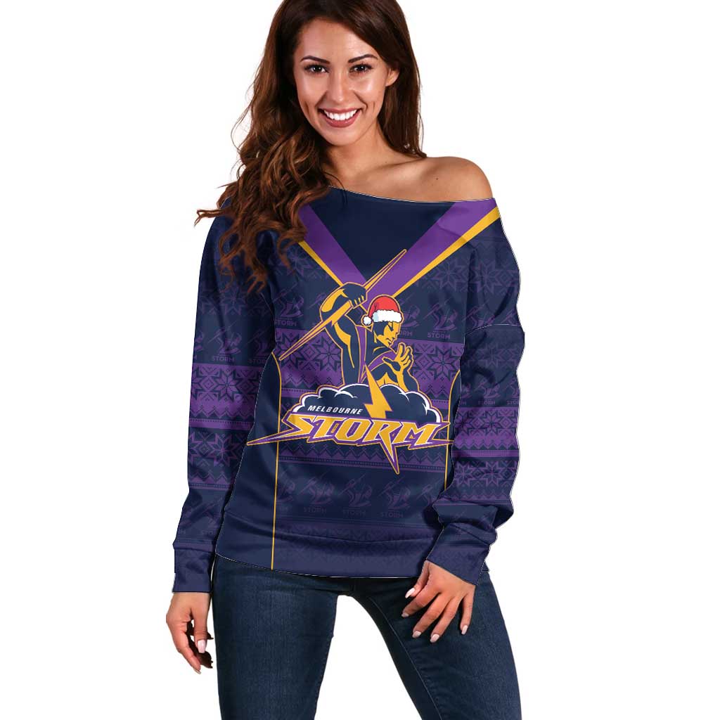 NRL Storm Christmas Custom Off Shoulder Sweater Minimalism Style