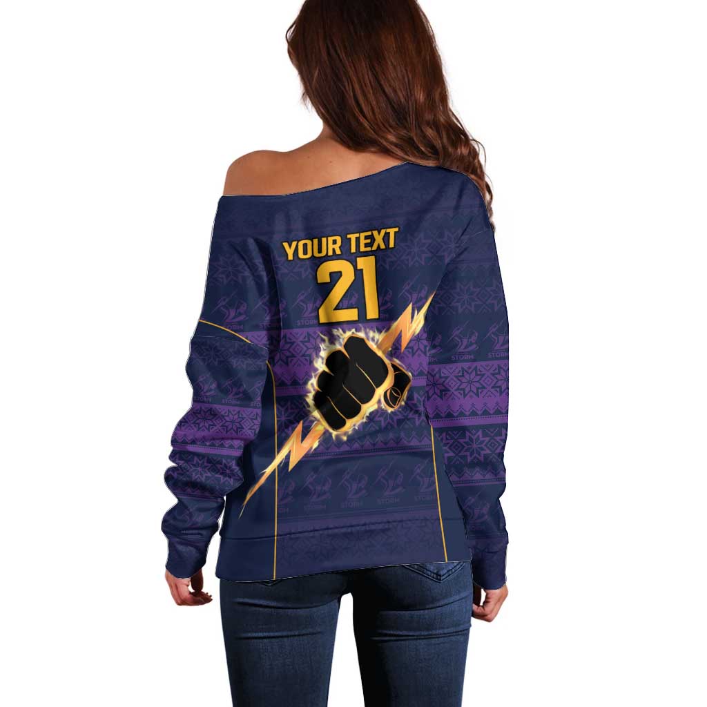 NRL Storm Christmas Custom Off Shoulder Sweater Minimalism Style