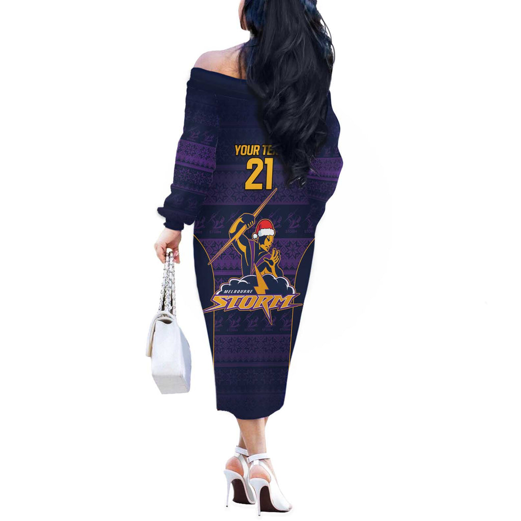 NRL Storm Christmas Custom Off The Shoulder Long Sleeve Dress Minimalism Style