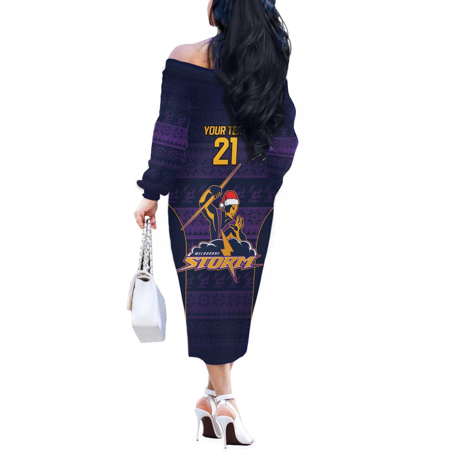 NRL Storm Christmas Custom Off The Shoulder Long Sleeve Dress Minimalism Style