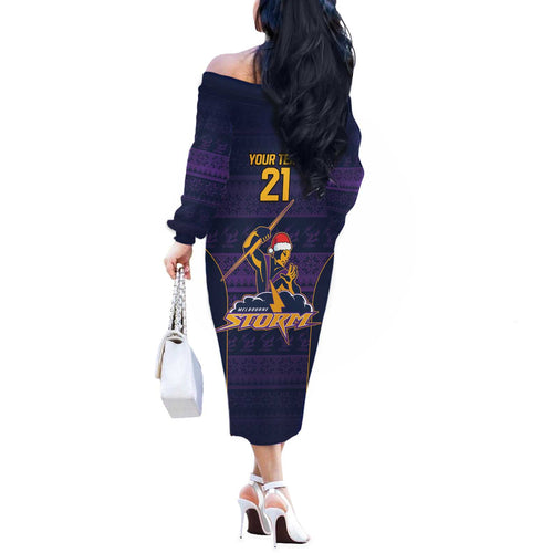 NRL Storm Christmas Custom Off The Shoulder Long Sleeve Dress Minimalism Style
