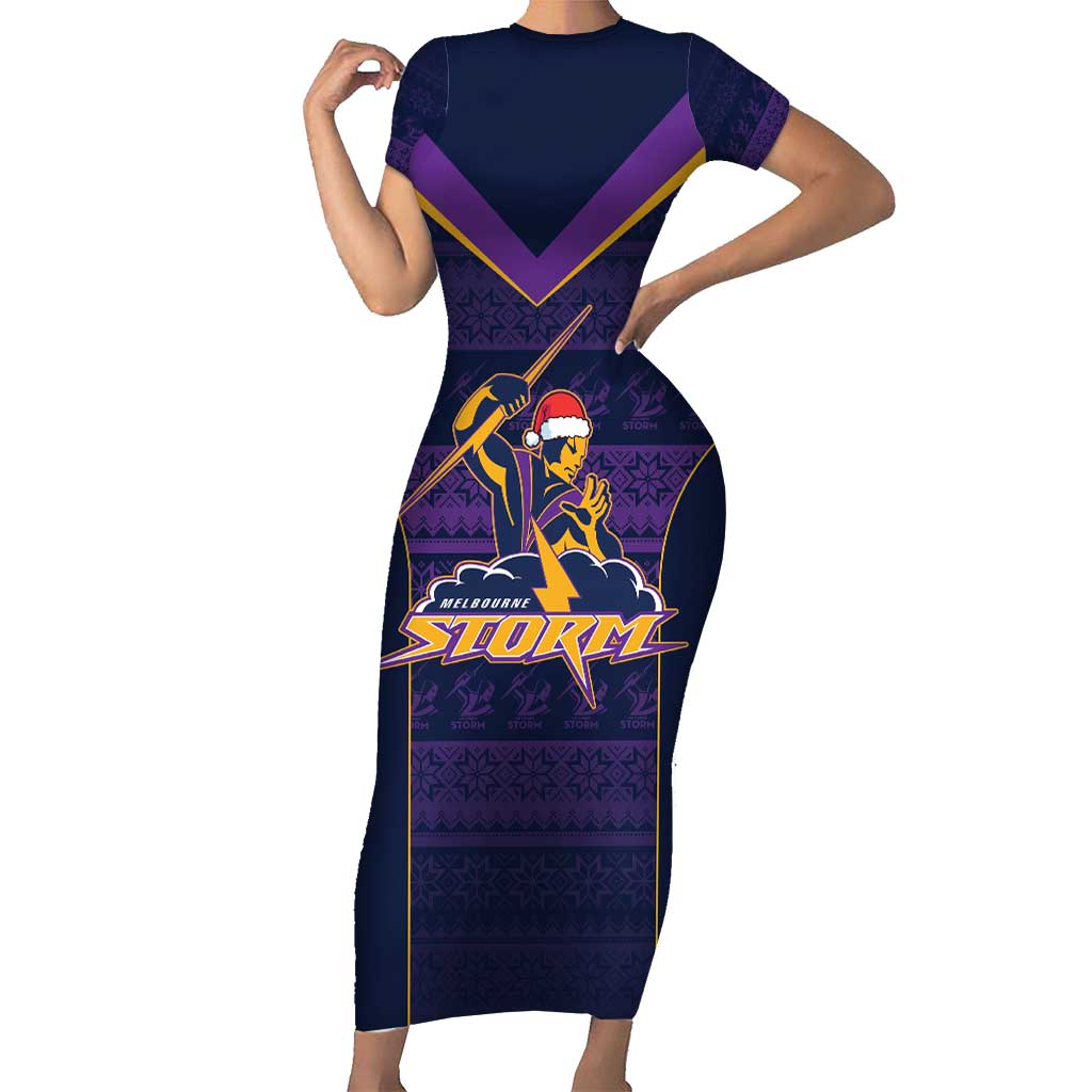 NRL Storm Christmas Custom Short Sleeve Bodycon Dress Minimalism Style