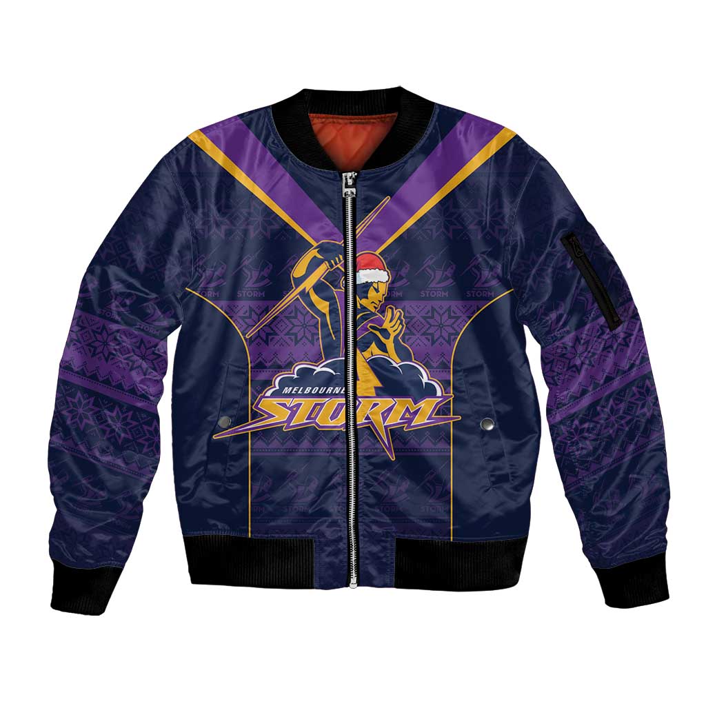NRL Storm Christmas Custom Sleeve Zip Bomber Jacket Minimalism Style