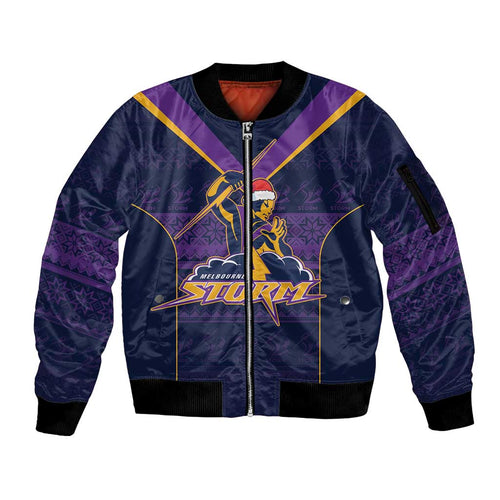 NRL Storm Christmas Custom Sleeve Zip Bomber Jacket Minimalism Style