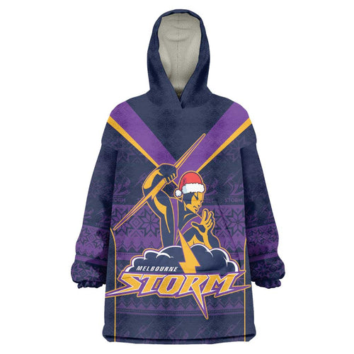 NRL Storm Christmas Custom Wearable Blanket Hoodie Minimalism Style