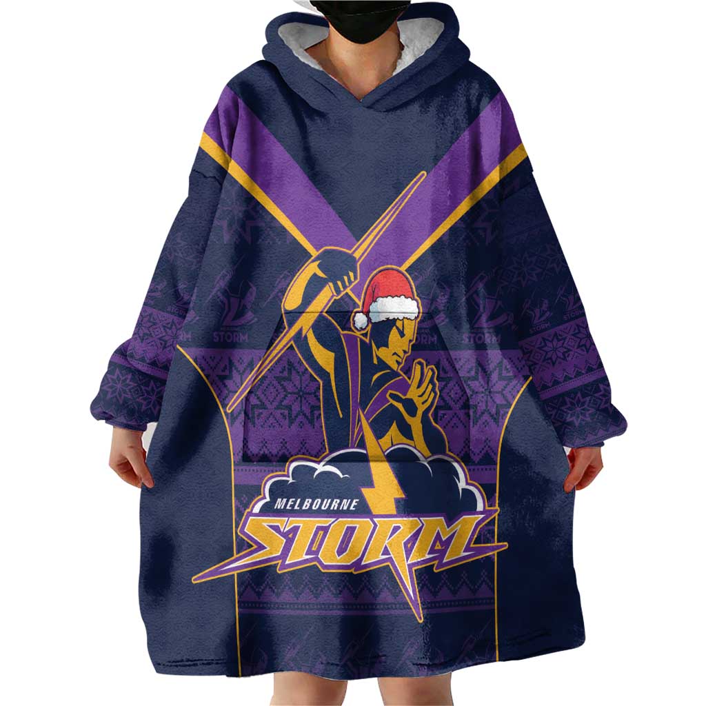 NRL Storm Christmas Custom Wearable Blanket Hoodie Minimalism Style