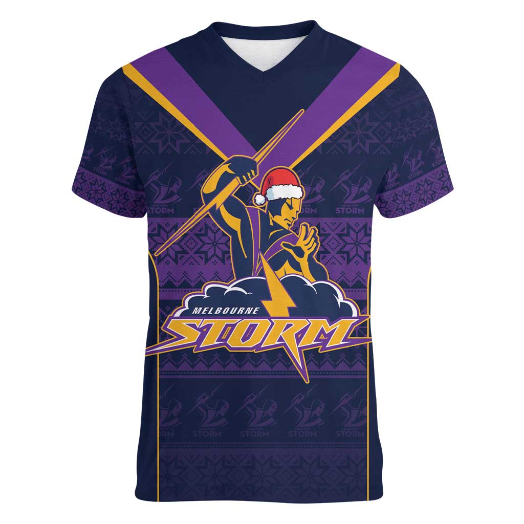 NRL Storm Christmas Custom Women V-Neck T-Shirt Minimalism Style