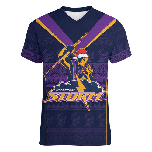 NRL Storm Christmas Custom Women V-Neck T-Shirt Minimalism Style