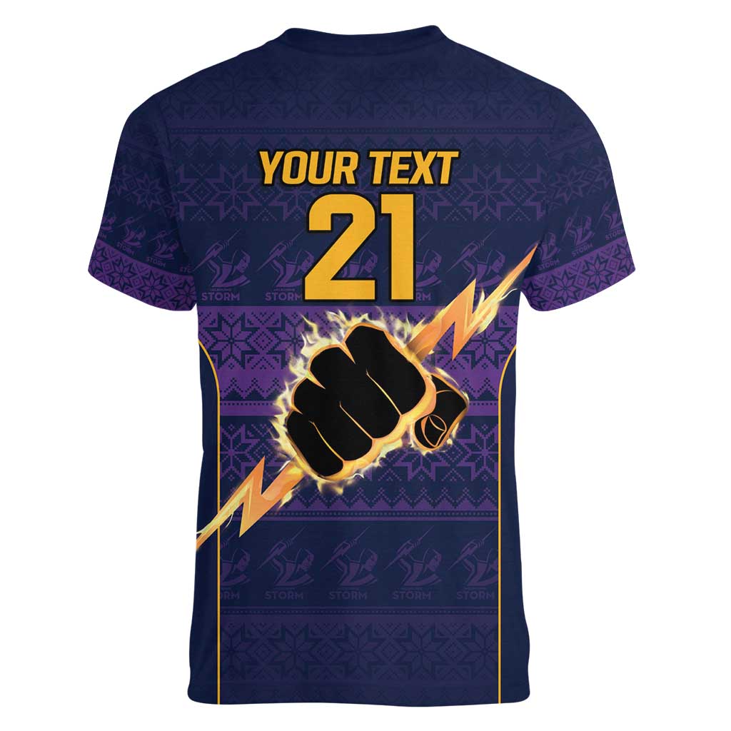 NRL Storm Christmas Custom Women V-Neck T-Shirt Minimalism Style