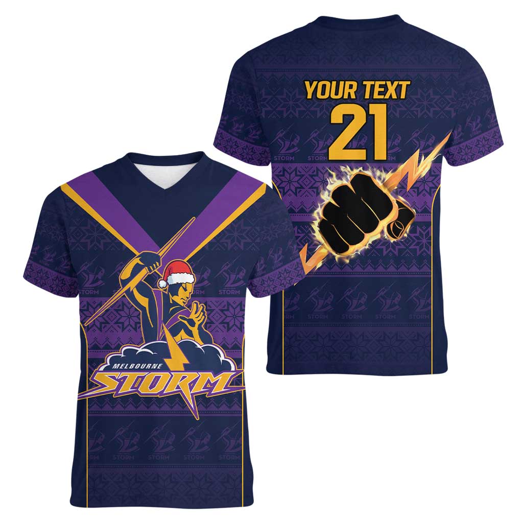 NRL Storm Christmas Custom Women V-Neck T-Shirt Minimalism Style