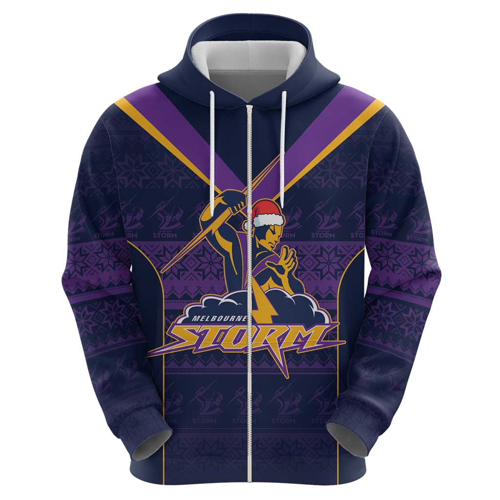 NRL Storm Christmas Custom Zip Hoodie Minimalism Style
