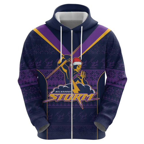 NRL Storm Christmas Custom Zip Hoodie Minimalism Style