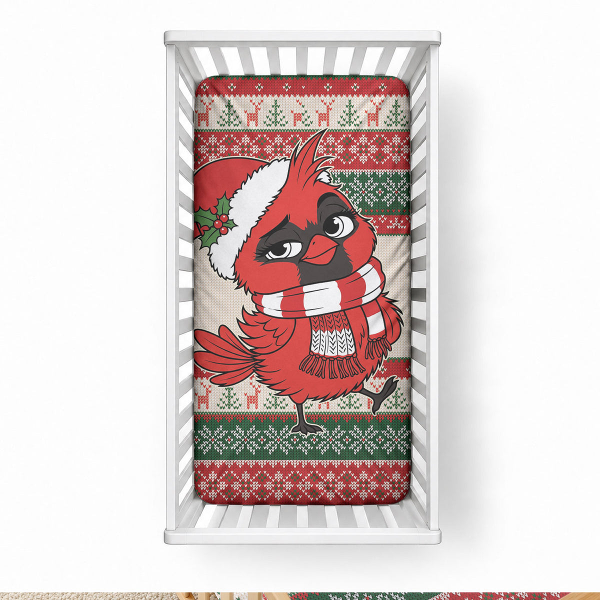 Aussie Cardinal Christmas Baby Bed Cover Festive Knitted Pattern Inspired