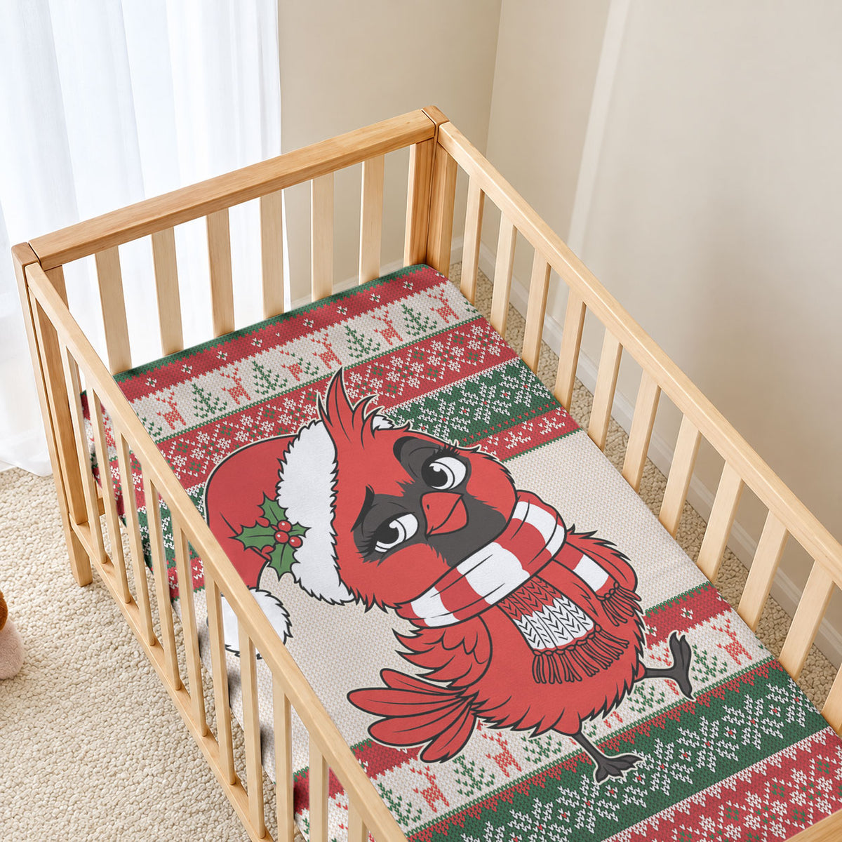 Aussie Cardinal Christmas Baby Bed Cover Festive Knitted Pattern Inspired