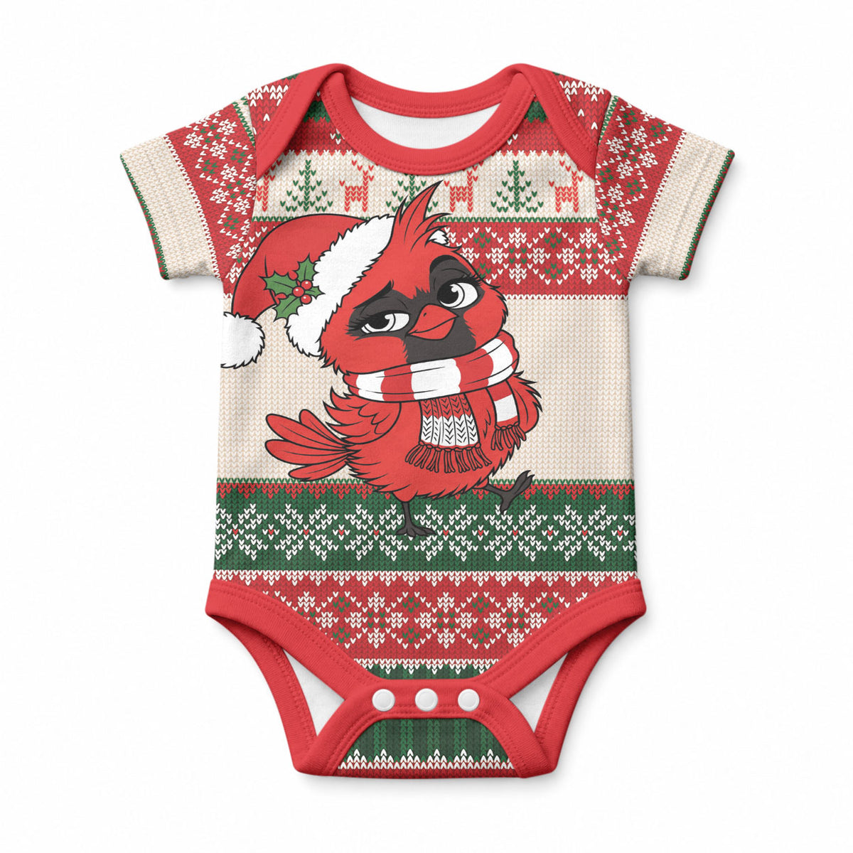 Aussie Cardinal Christmas Baby Onesie Festive Knitted Pattern Inspired
