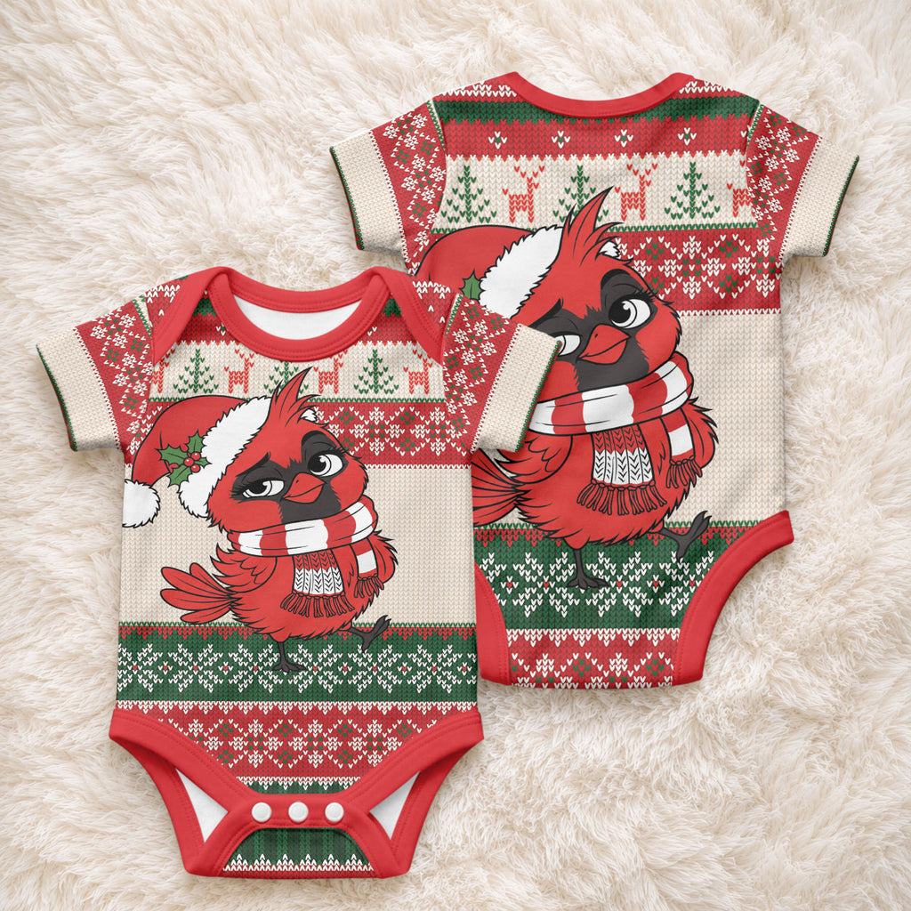 Aussie Cardinal Christmas Baby Onesie Festive Knitted Pattern Inspired