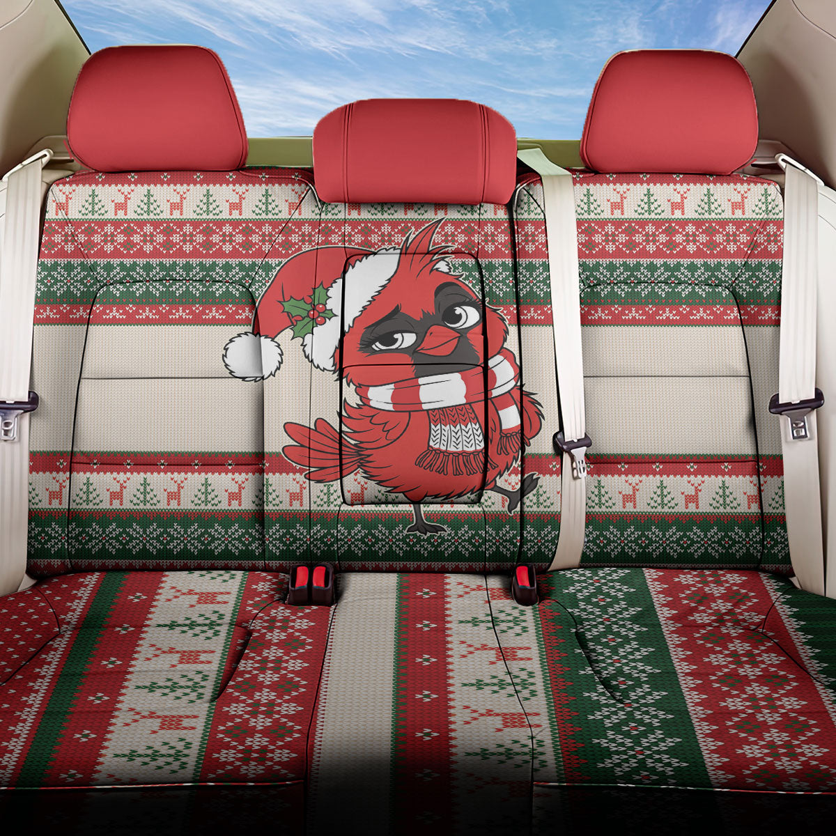Aussie Cardinal Christmas Back Car Seat Cover Festive Knitted Pattern Inspired