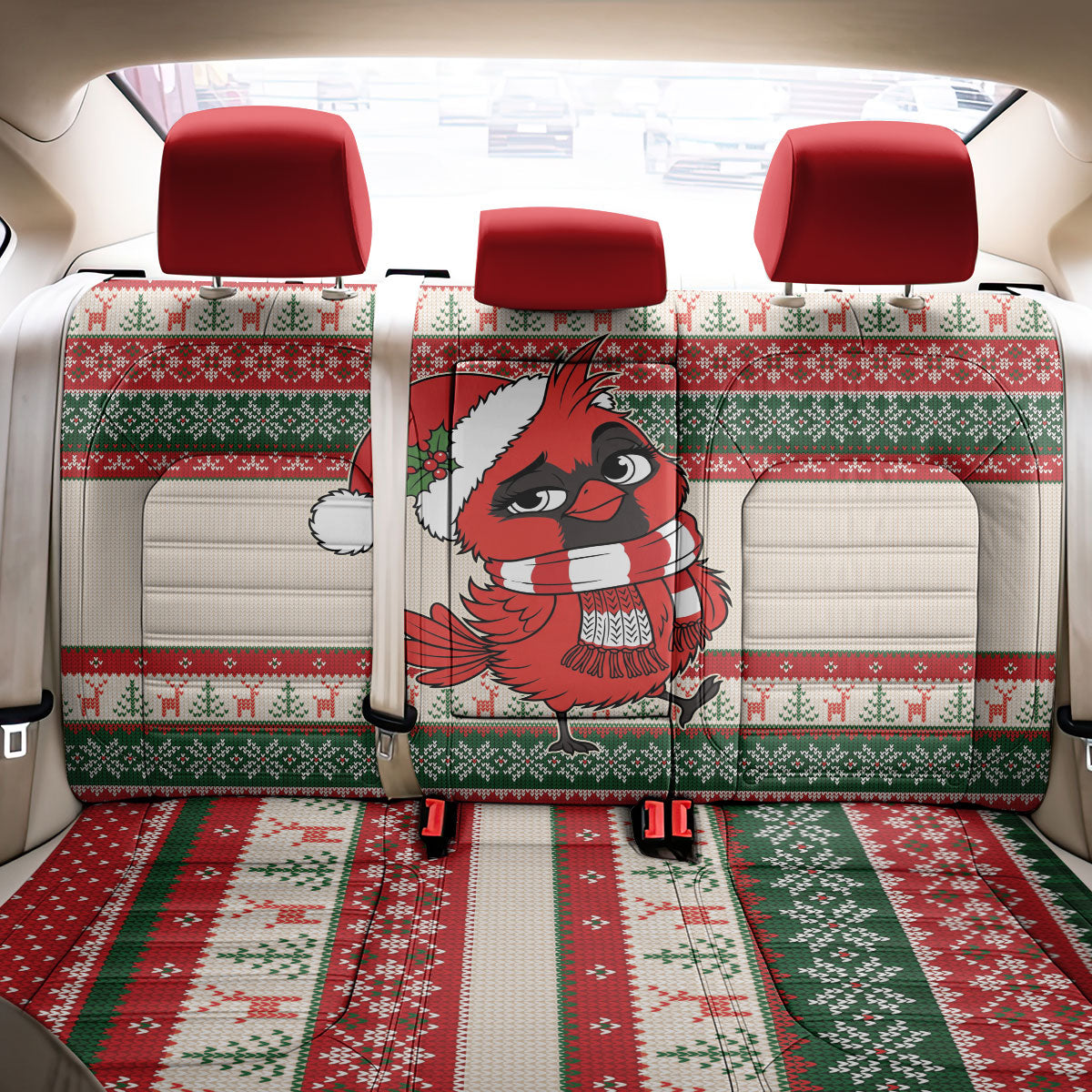 Aussie Cardinal Christmas Back Car Seat Cover Festive Knitted Pattern Inspired