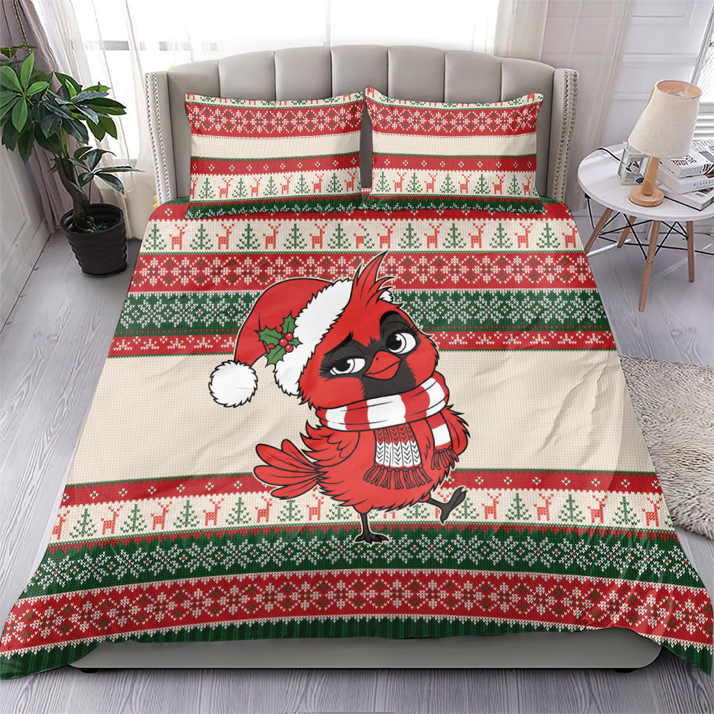Aussie Cardinal Christmas Bedding Set Festive Knitted Pattern Inspired