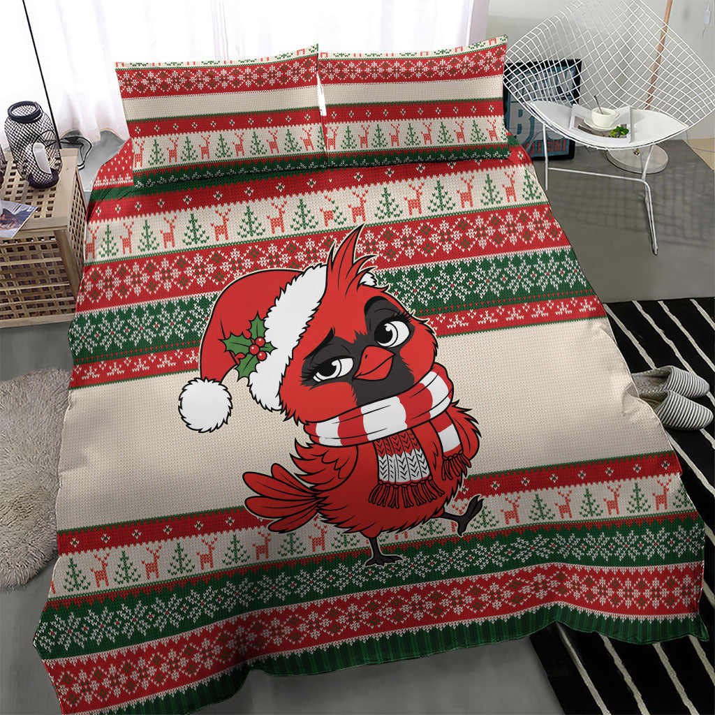 Aussie Cardinal Christmas Bedding Set Festive Knitted Pattern Inspired