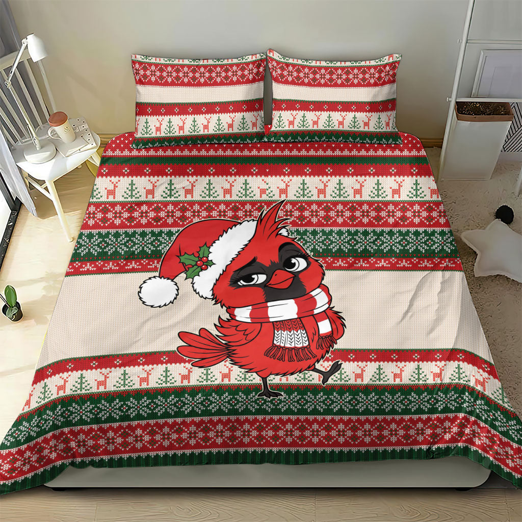 Aussie Cardinal Christmas Bedding Set Festive Knitted Pattern Inspired